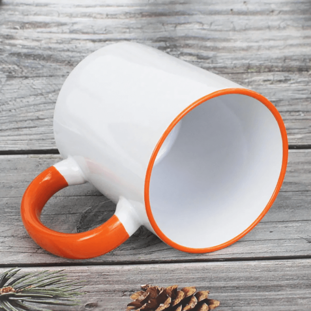 Heat Sublimation Ceramic Mug, Coffee Mug with Colored Handle & Rim, Custom Logo
